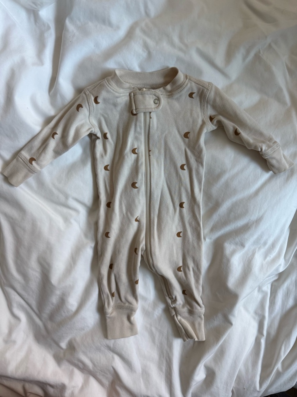 Quincy Mae Cream One-Piece with Brown Moon Print 3-6mo